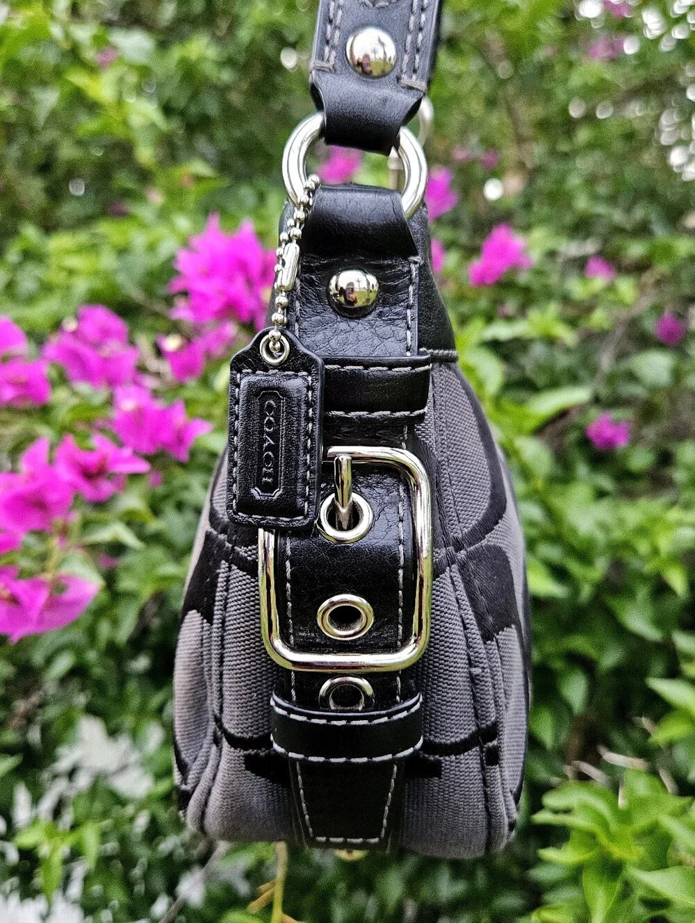 Coach F41856 Black Gray Signature Mini Zoe Shoulder Bag Hangtag Y2K